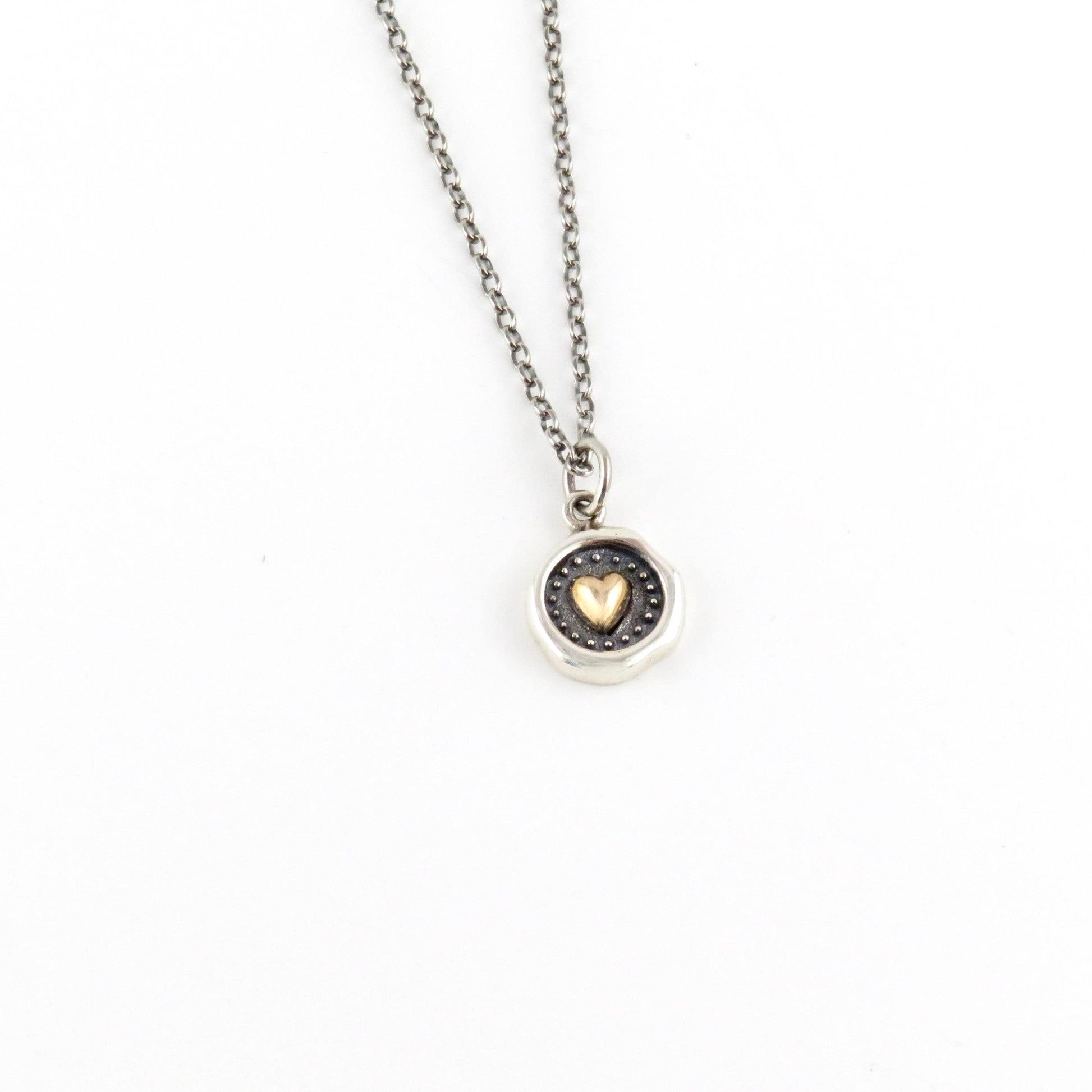 Mixed Metal Heart Necklace | Unique Heart Necklace | Silver Gold Heart | Sterling Heart Necklace | Framed Heart Pendant | Rustic Heart Charm