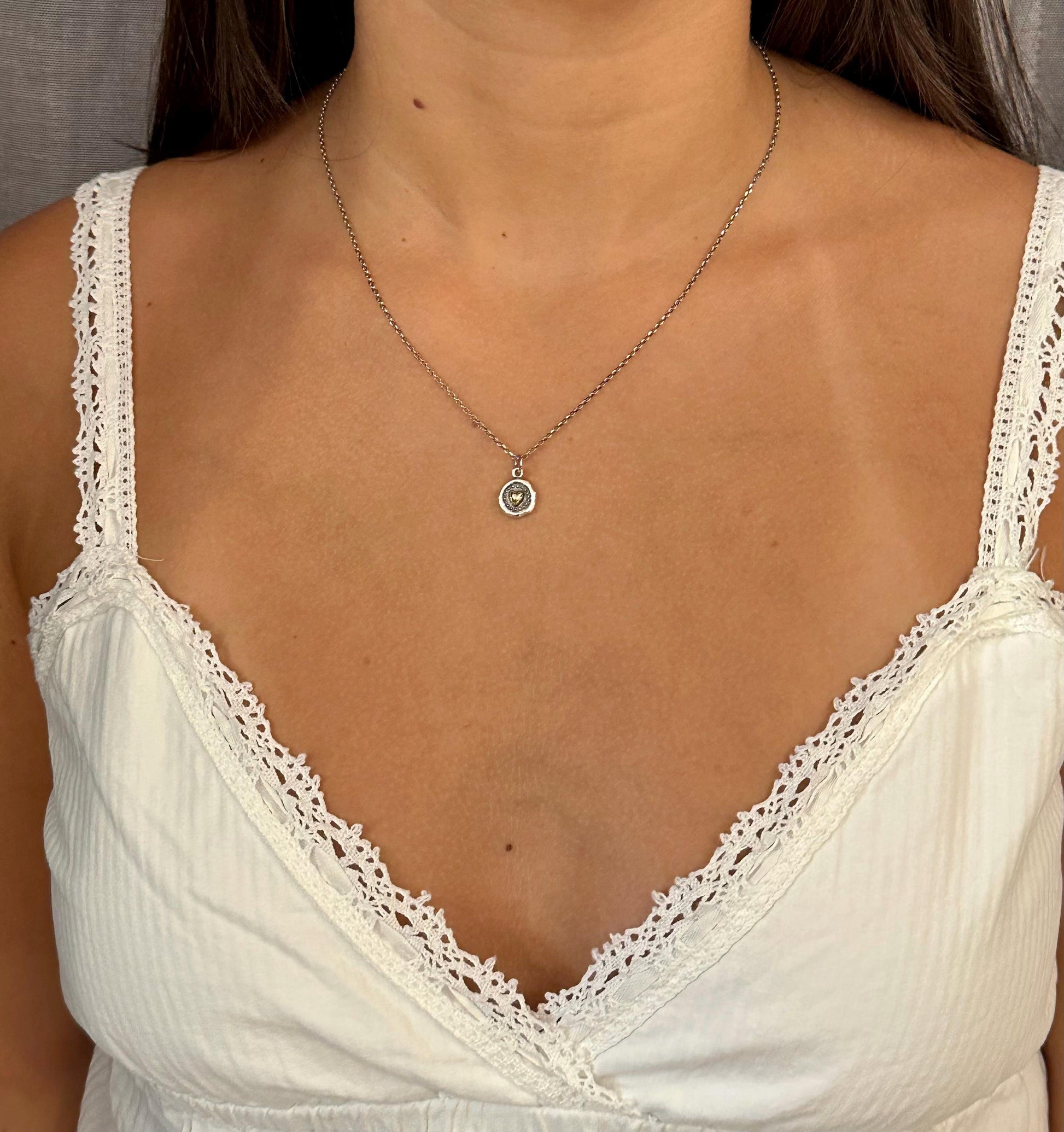 Mixed Metal Heart Necklace | Unique Heart Necklace | Silver Gold Heart | Sterling Heart Necklace | Framed Heart Pendant | Rustic Heart Charm