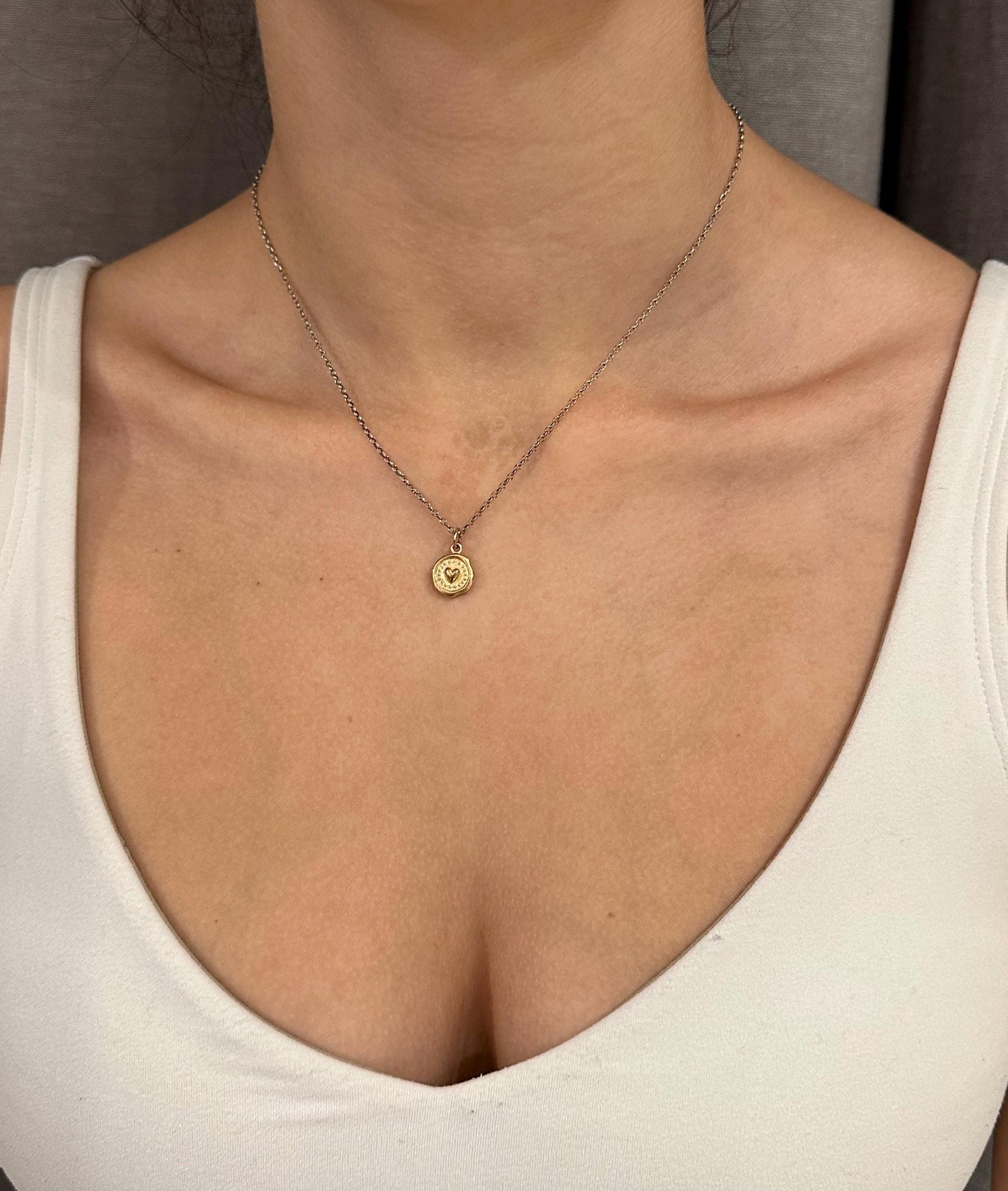 Mixed Metal Heart Necklace | Unique Heart Necklace | Gold Heart Necklace | Bronze Heart Necklace | Framed Heart Pendant | Rustic Heart Charm