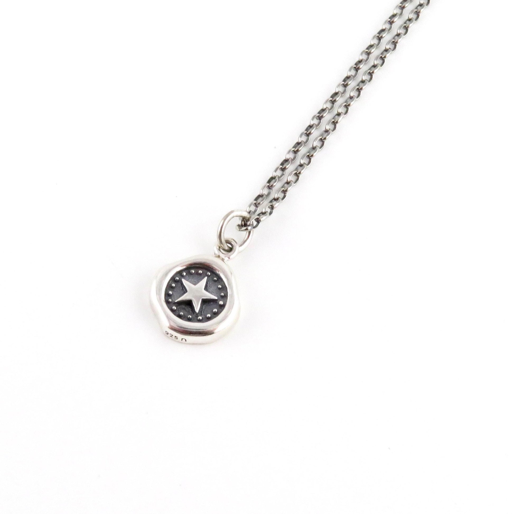 Sterling Star Necklace | Rustic Star Necklace | Sterling Star Pendant | Silver Wax Seal Star | Unique Star Necklace | Framed Star Coin