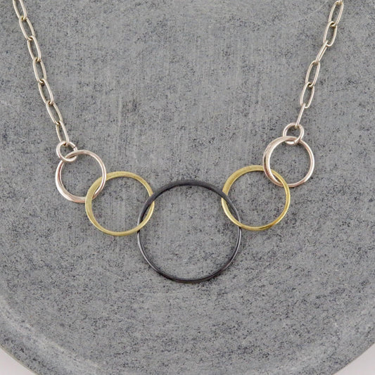 Mixed Metal Necklace | Silver Gold Rings Necklace | Two Tone Circles | Mixed Tones Necklace | Mixed Rings Necklace | Mixed Circles Necklace
