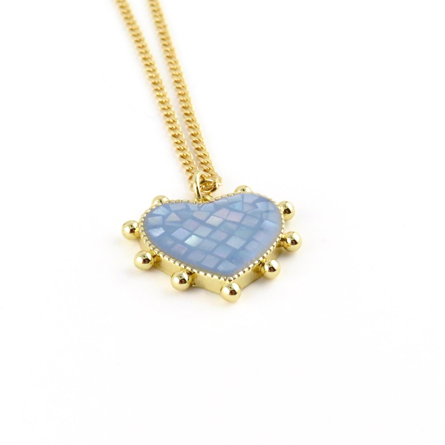 Blue Mosaic Pearl Heart Necklace