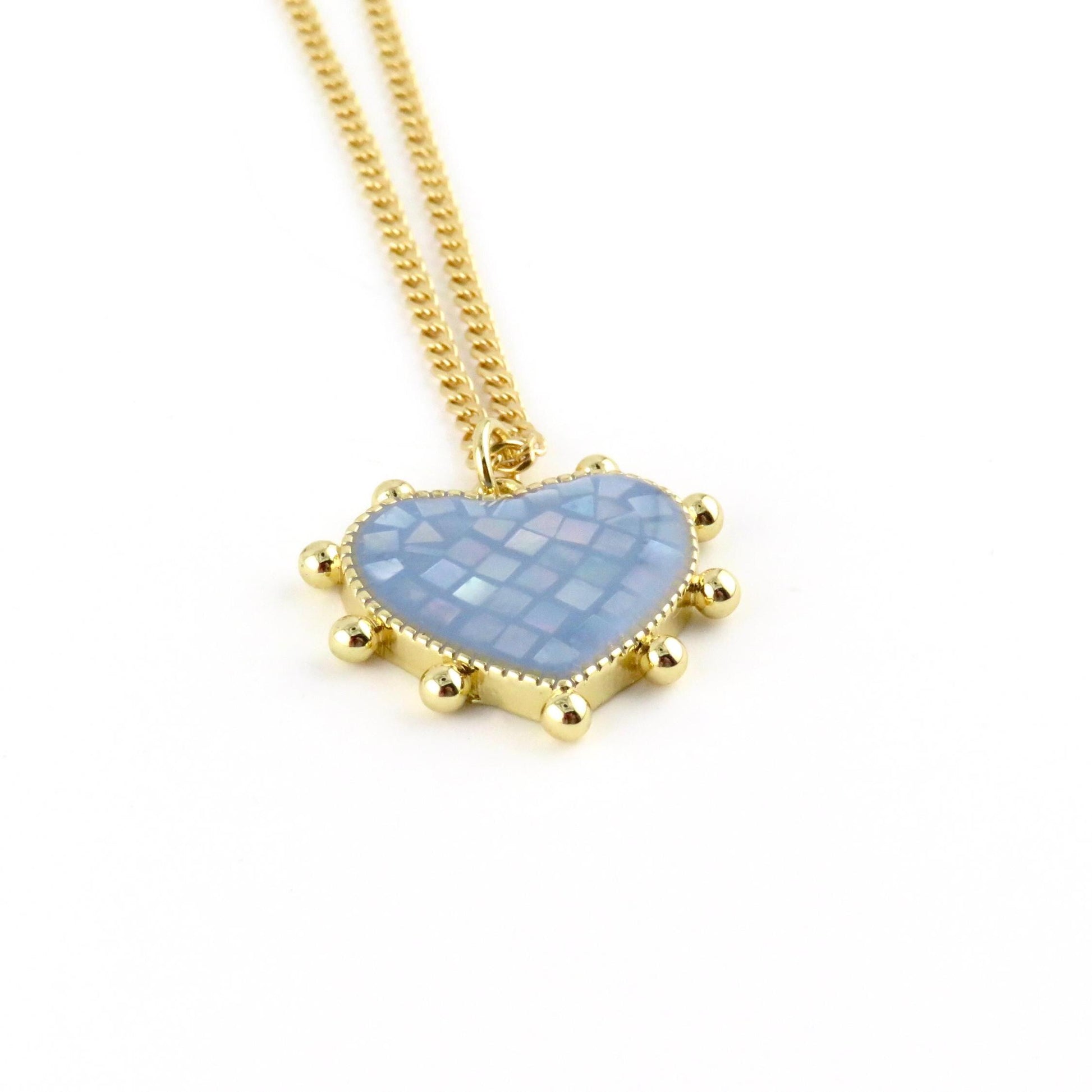 Blue Mosaic Pearl Heart Necklace