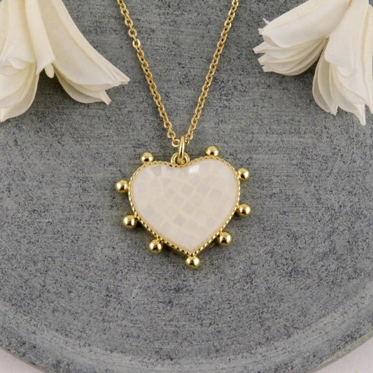 White Mosaic Pearl Heart Necklace