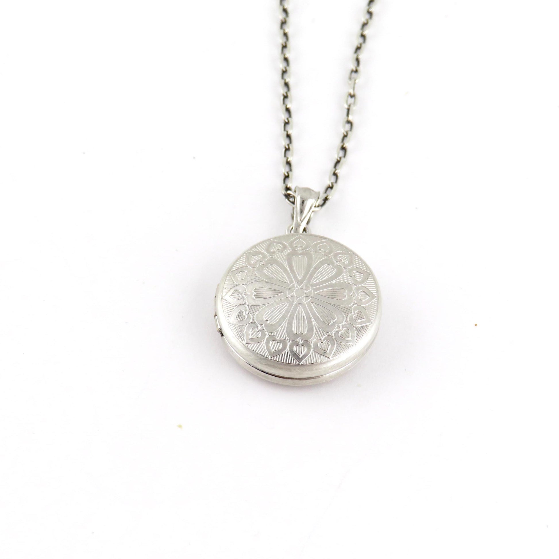 Silver Locket | Sterling Locket | Etched Silver Locket Pendant | Heart Mandala Locket | Silver Geometric Locket | North Star Silver Locket
