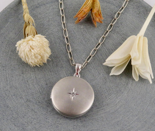 Silver Locket | Sterling Locket | Etched Silver Locket Pendant | Heart Mandala Locket | Silver Geometric Locket | North Star Silver Locket
