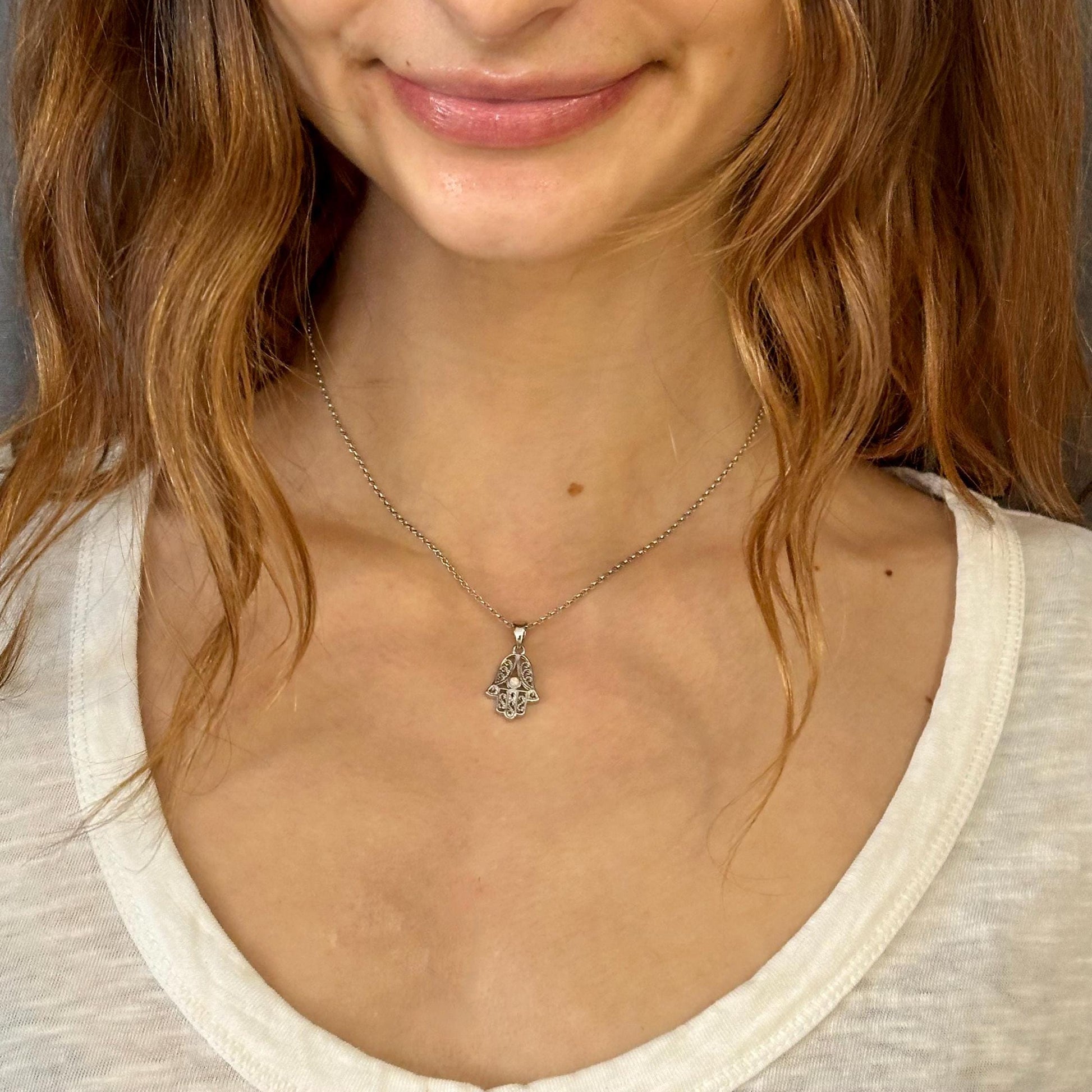 Scrollwork Hamsa w Opal Necklace