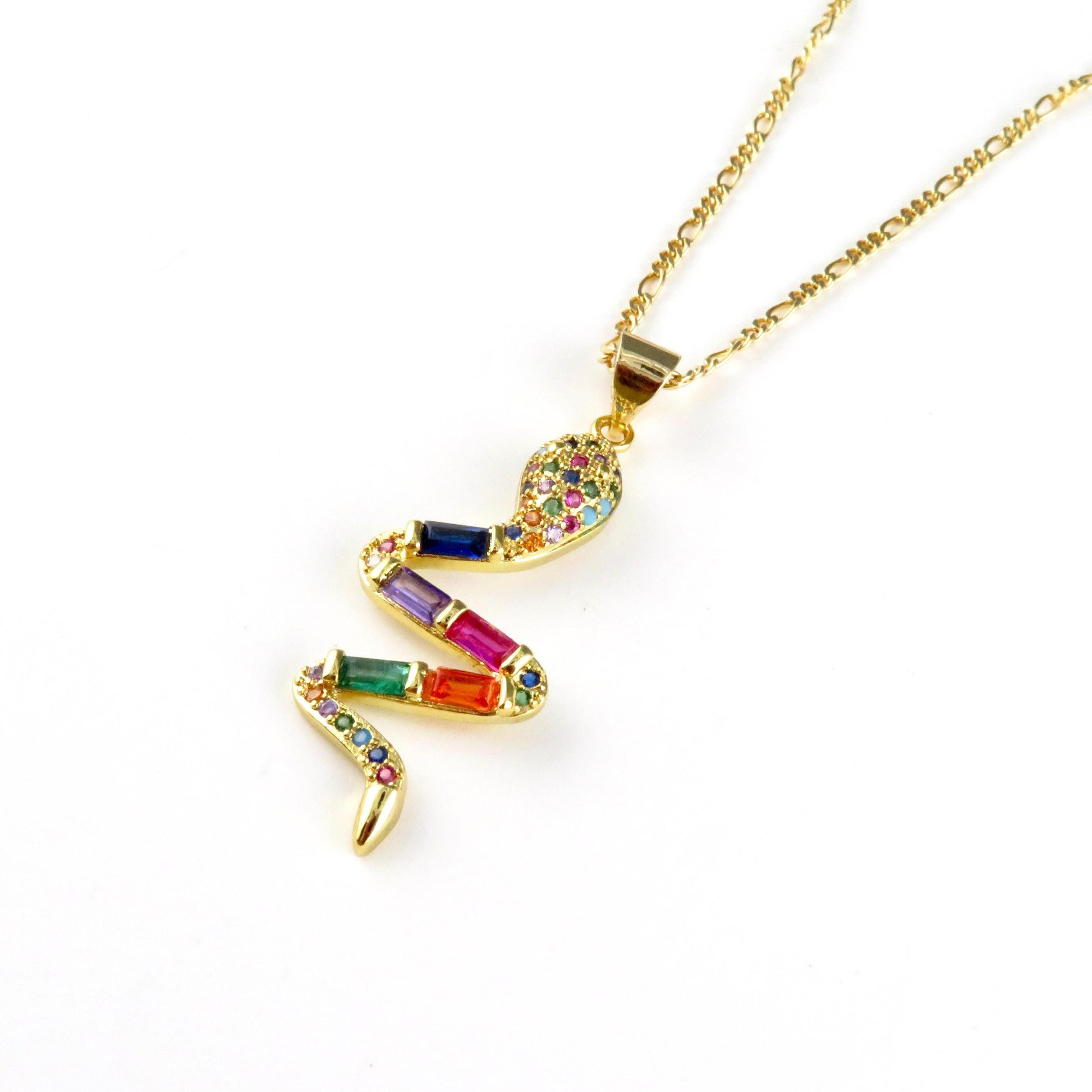 Gold Colorful CZ Slinky Snake Necklace