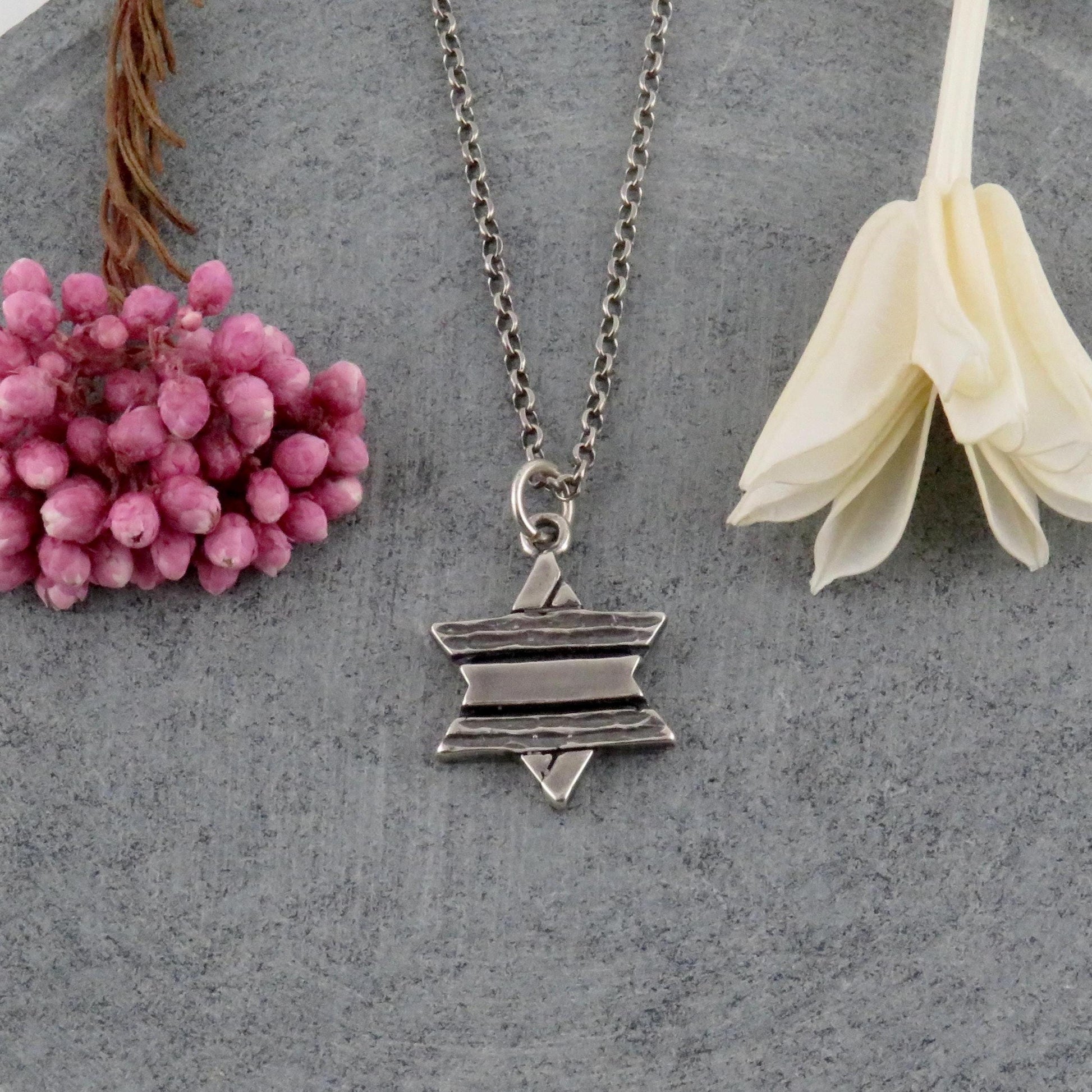 Silver Rustic Star of David Necklace