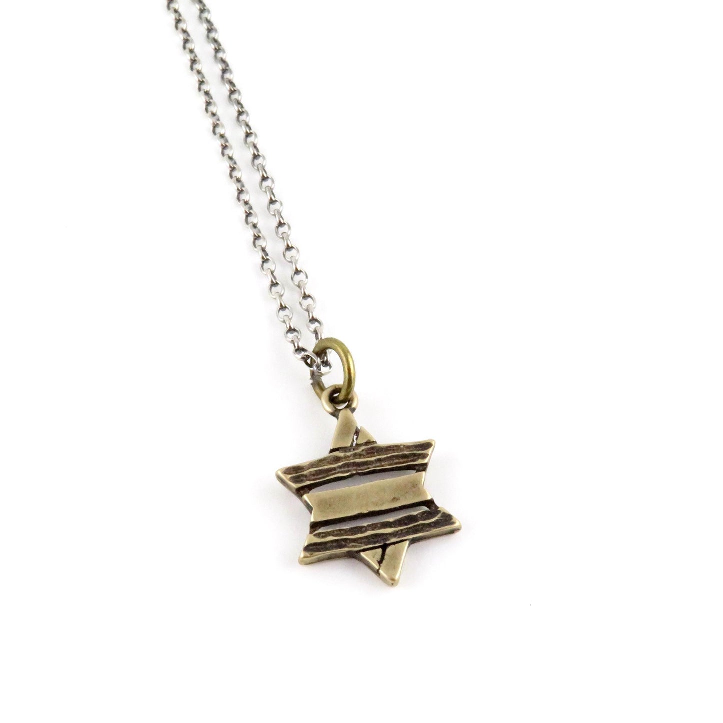 Brass Rustic Star of David Necklace