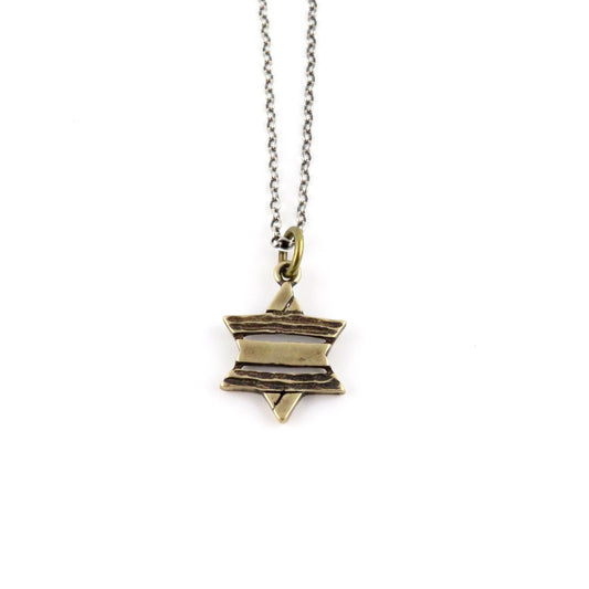 Brass Rustic Star of David Necklace
