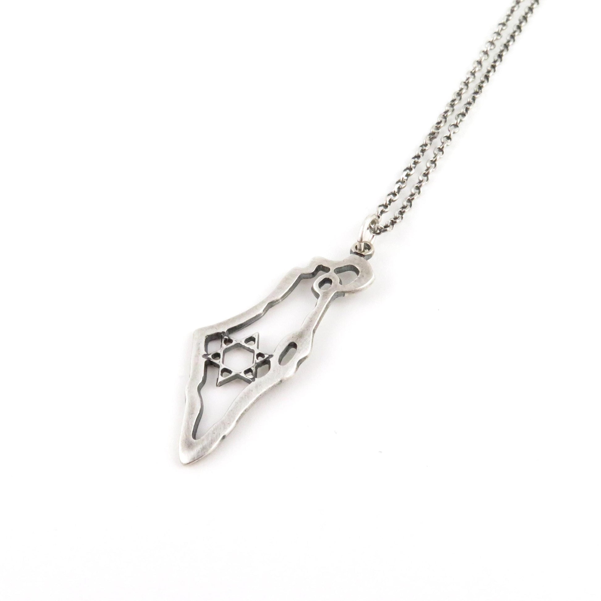 Sterling Israel Necklace | Silver Star of David Necklace | Israel Map Necklace | Sterling Magen David Necklace | Israel Map Judaic Necklace