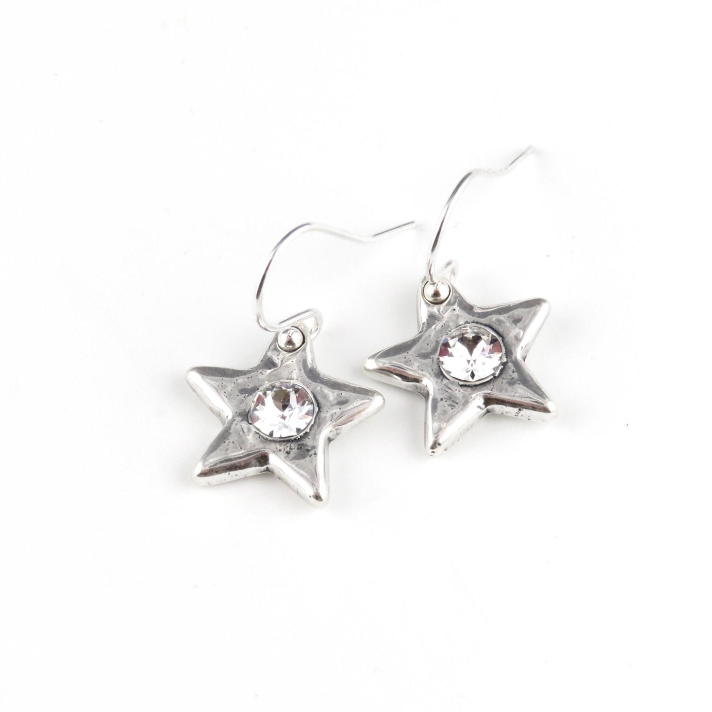 Silver Star CZ Earrings | Sparkly Star Earrings | Hammered Star Earrings | Crystal Star Earrings | Silver Stars | Celestial Star Earrings