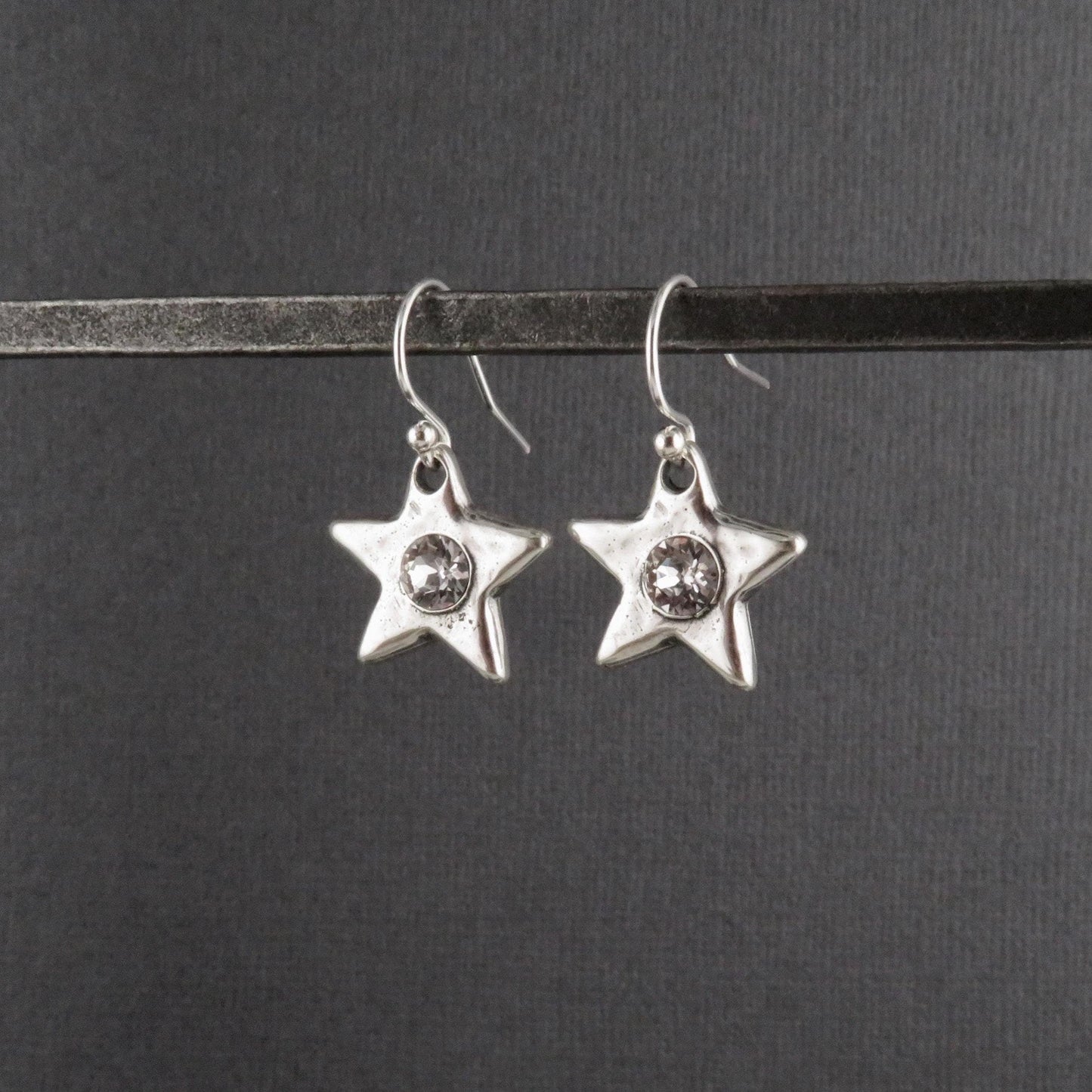 Silver Star CZ Earrings | Sparkly Star Earrings | Hammered Star Earrings | Crystal Star Earrings | Silver Stars | Celestial Star Earrings