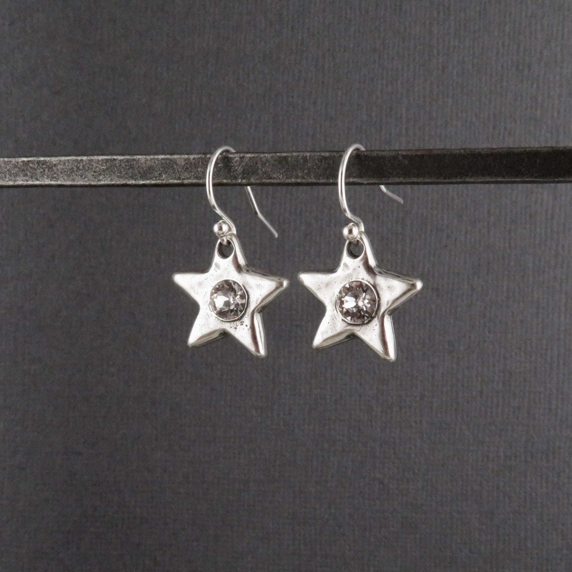Silver Star CZ Earrings | Sparkly Star Earrings | Hammered Star Earrings | Crystal Star Earrings | Silver Stars | Celestial Star Earrings