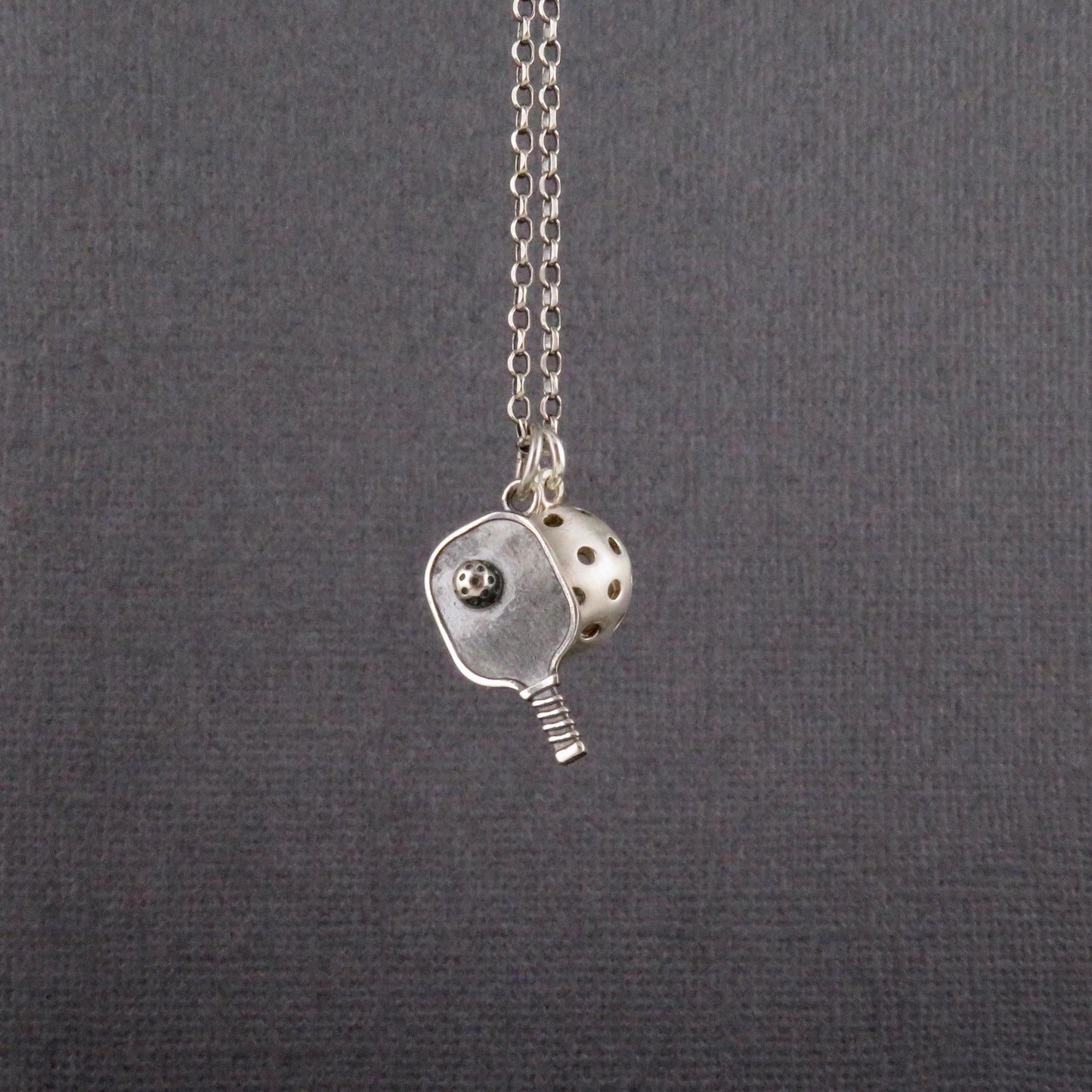 Pickleball Necklace | Sterling Pickleball Pendant | Silver Pickleball Charm Necklace | Pickle Ball Racquet Pendant | Pickleball Lover Gift