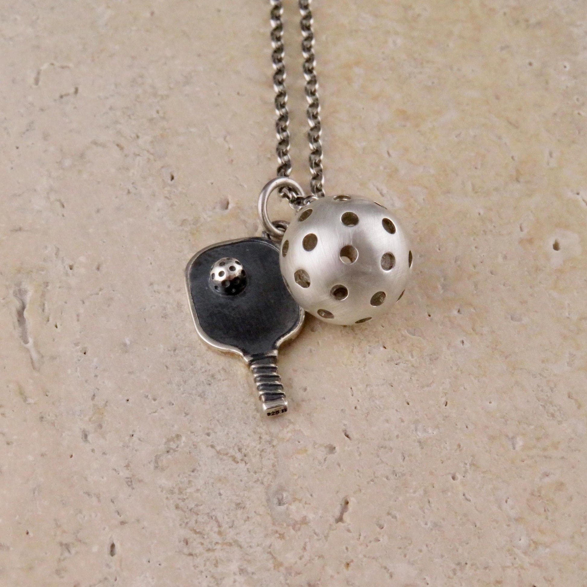 Pickleball Necklace | Sterling Pickleball Pendant | Silver Pickleball Charm Necklace | Pickle Ball Racquet Pendant | Pickleball Lover Gift