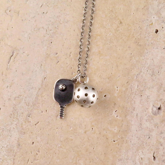 Pickleball Necklace | Sterling Pickleball Pendant | Silver Pickleball Charm Necklace | Pickle Ball Racquet Pendant | Pickleball Lover Gift