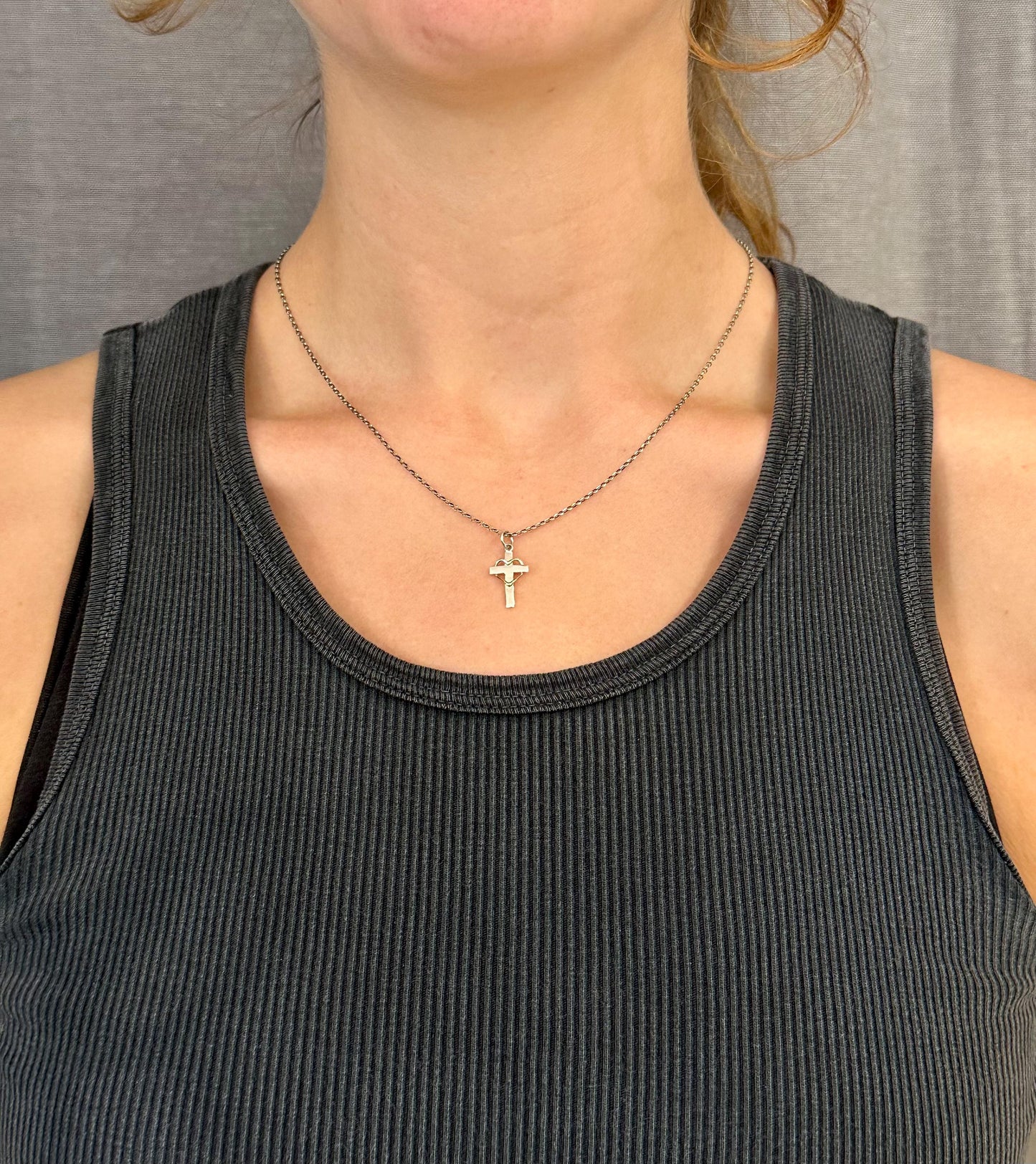 Cross Heart Necklace | Two Tone Cross Necklace | Silver Gold Cross Pendant | Mixed Metal Cross Necklace | Sterling Cross Heart Necklace