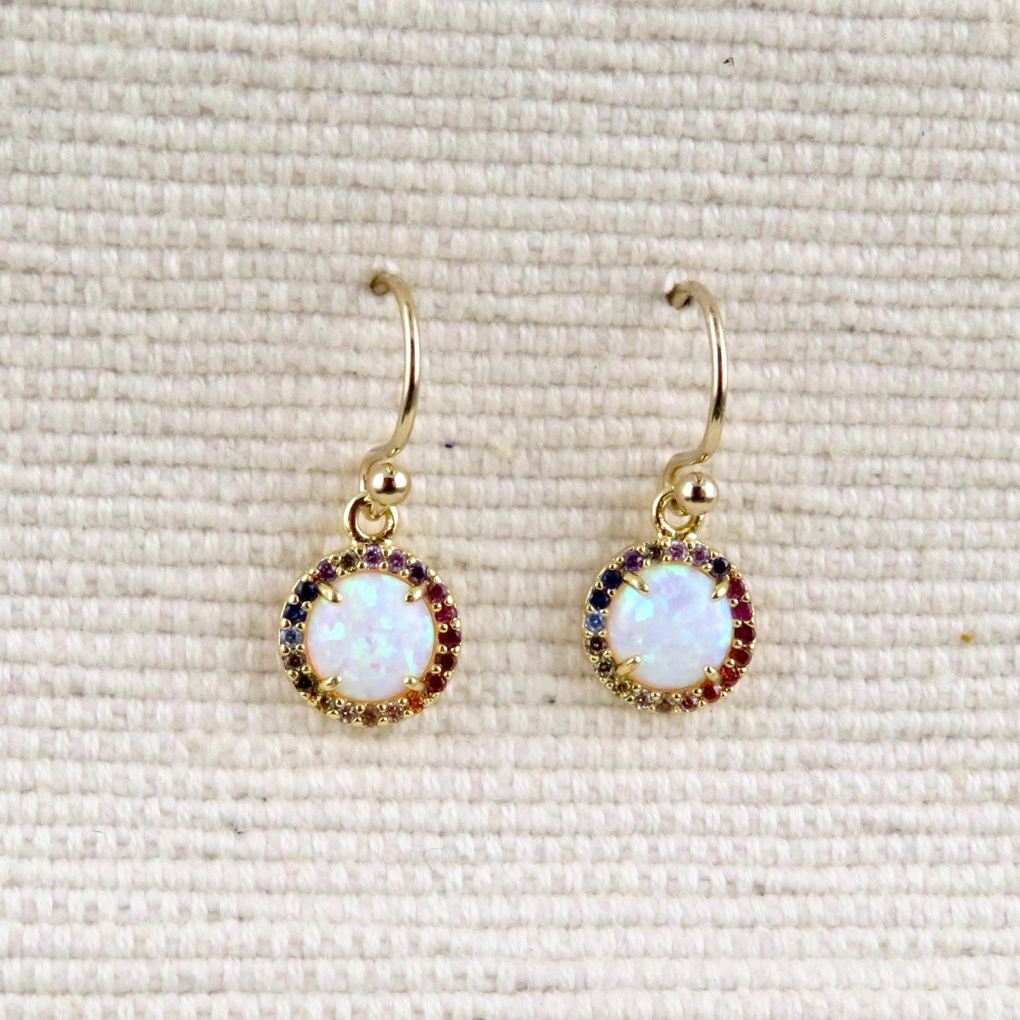 Gold Colorful Opal Earrings | Gold Filled Opal Pendant | Gold Round Opal Earrings | Rainbow Opal Earrings | Gold Opal Earrings | White Opal