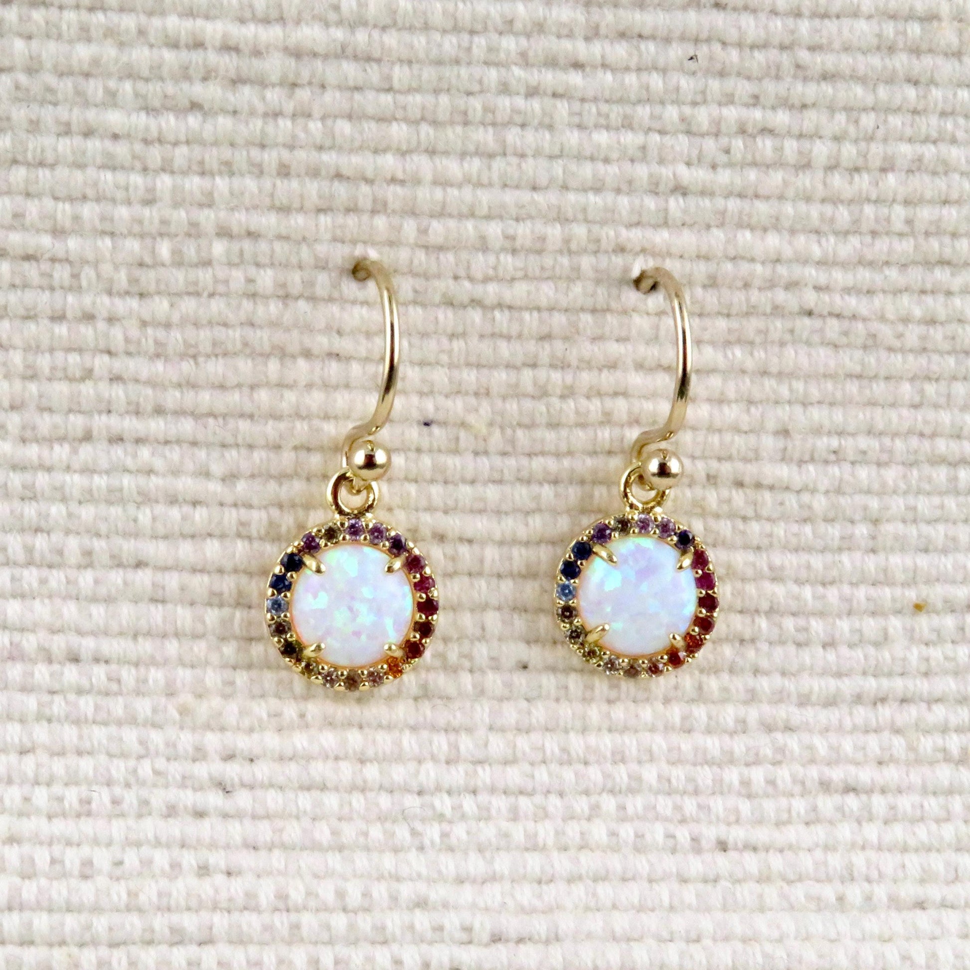Gold Colorful Opal Earrings | Gold Filled Opal Pendant | Gold Round Opal Earrings | Rainbow Opal Earrings | Gold Opal Earrings | White Opal
