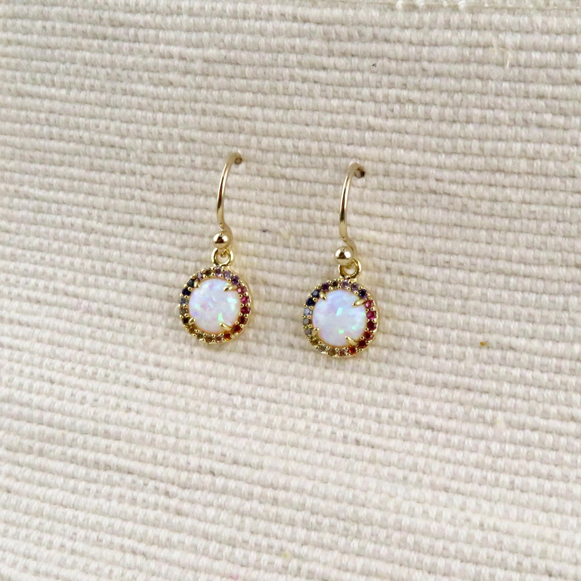 Gold Colorful Opal Earrings | Gold Filled Opal Pendant | Gold Round Opal Earrings | Rainbow Opal Earrings | Gold Opal Earrings | White Opal