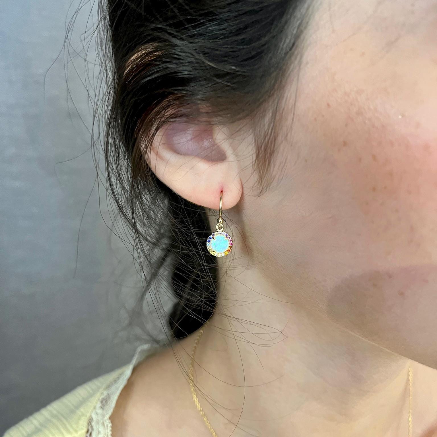 Gold Colorful Opal Earrings | Gold Filled Opal Pendant | Gold Round Opal Earrings | Rainbow Opal Earrings | Gold Opal Earrings | White Opal