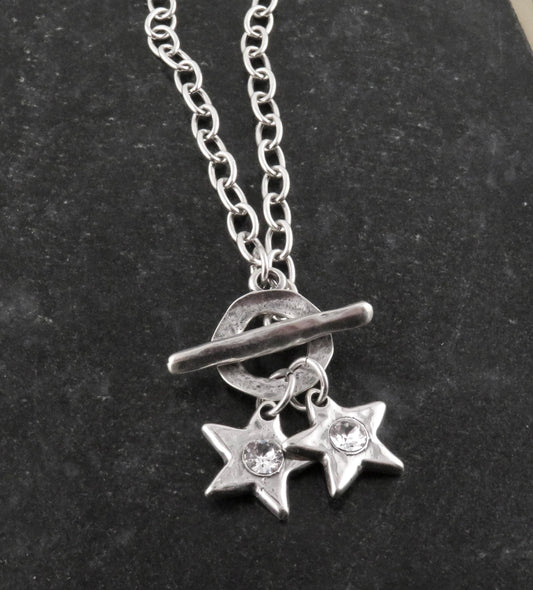 Silver Stars Front Toggle Necklace | Silver Star Necklace | Hammered Silver Star Pendant | Chunky Star Silver Necklace