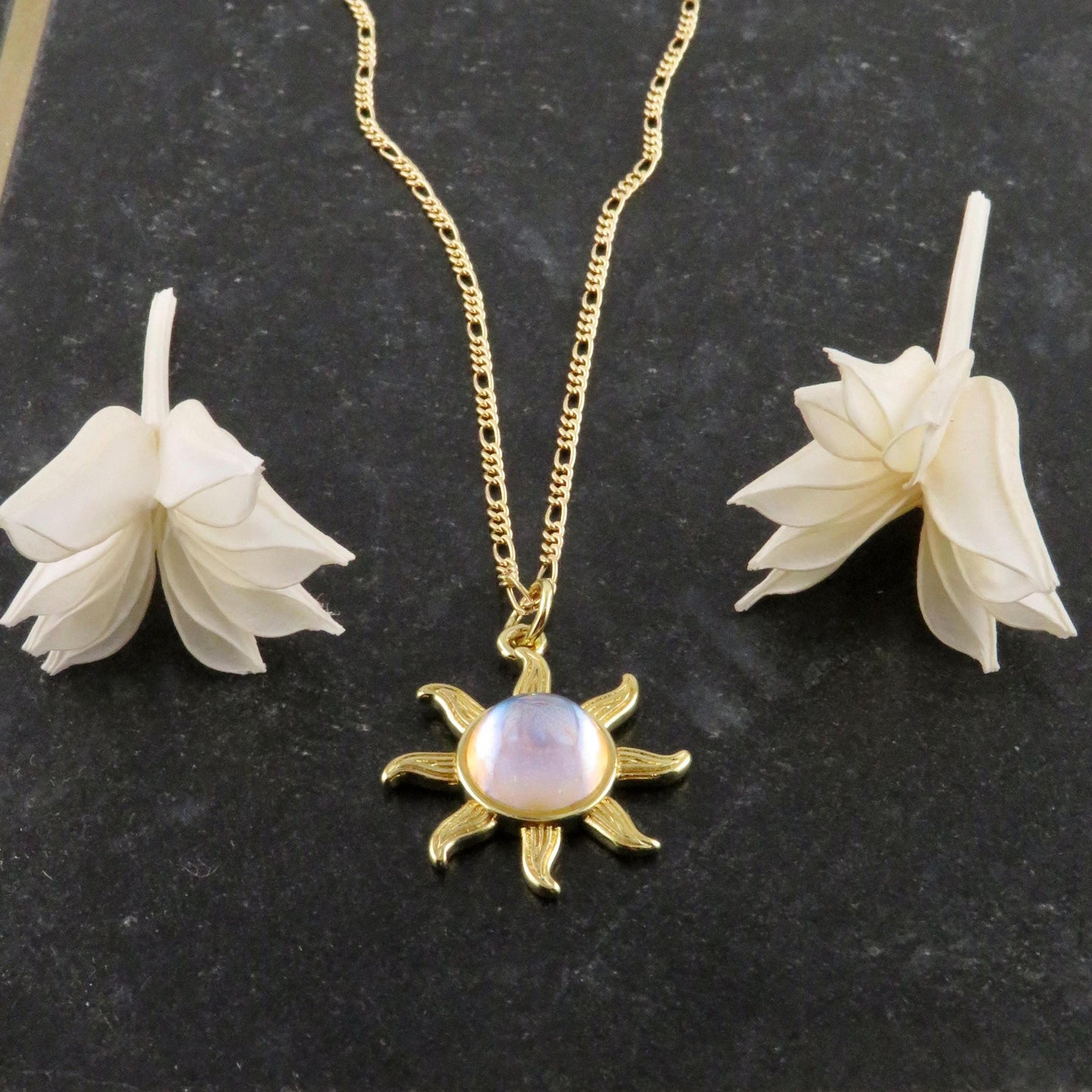 Starburst Opal Necklace | Gold Opal Pendant | Gold Geo Opal Necklace | Opal CZ Charm Necklace | White Opal Star Necklace | Opal Star