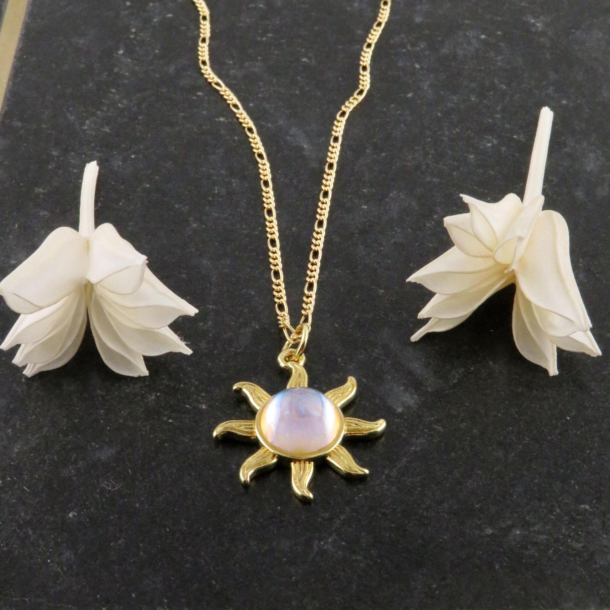 Starburst Opal Necklace | Gold Opal Pendant | Gold Geo Opal Necklace | Opal CZ Charm Necklace | White Opal Star Necklace | Opal Star