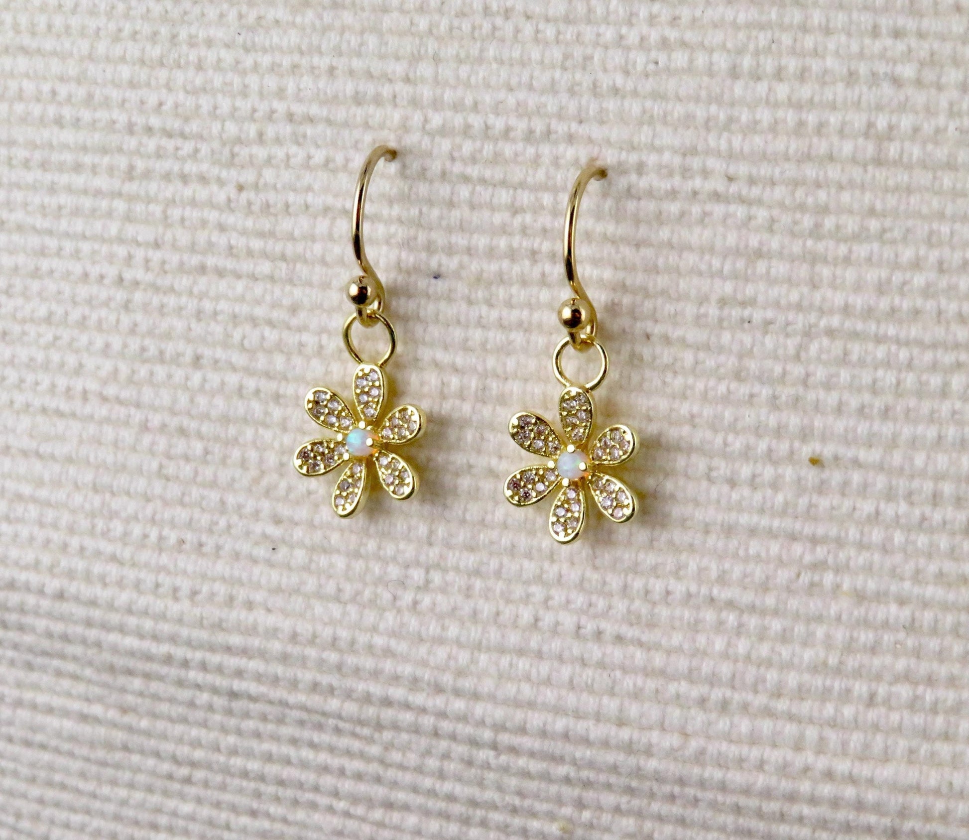 Opal Flower Earrings | Gold Opal Earrings | Gold Flower Earrings | Opal CZ Floral Earrings | Delicate Opal Earrings | Light Opal Earrings