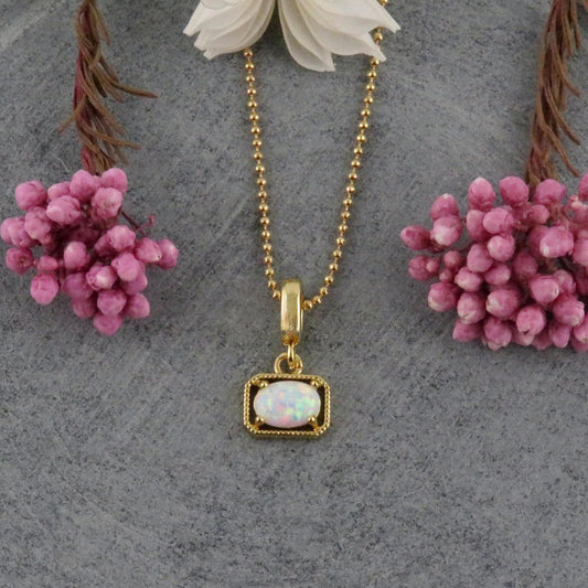 Gold White Opal Necklace | Gold Filled Opal Pendant | Gold Retro Opal Necklace | Framed Opal Necklace | Gold Opal Jewelry | Geo Opal Charm