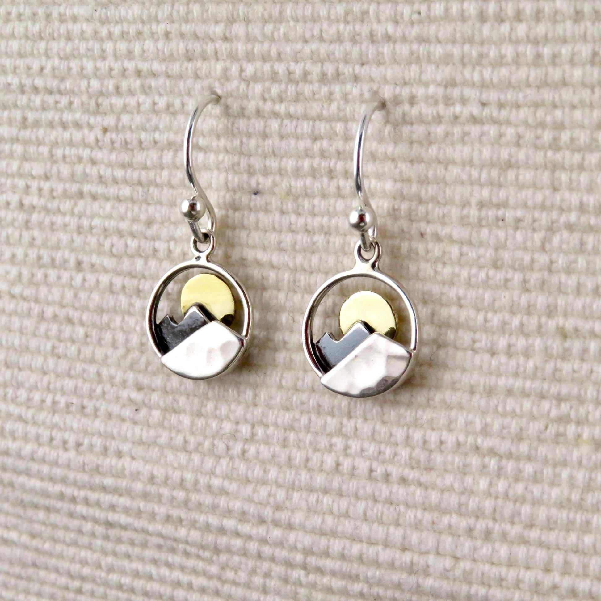 Two Tone Moon Earrings | Gold Silver Mountain Earrings | Mixed Metal Celestial Earrings | Sterling Moon Mountains Earrings | Nature Earrings