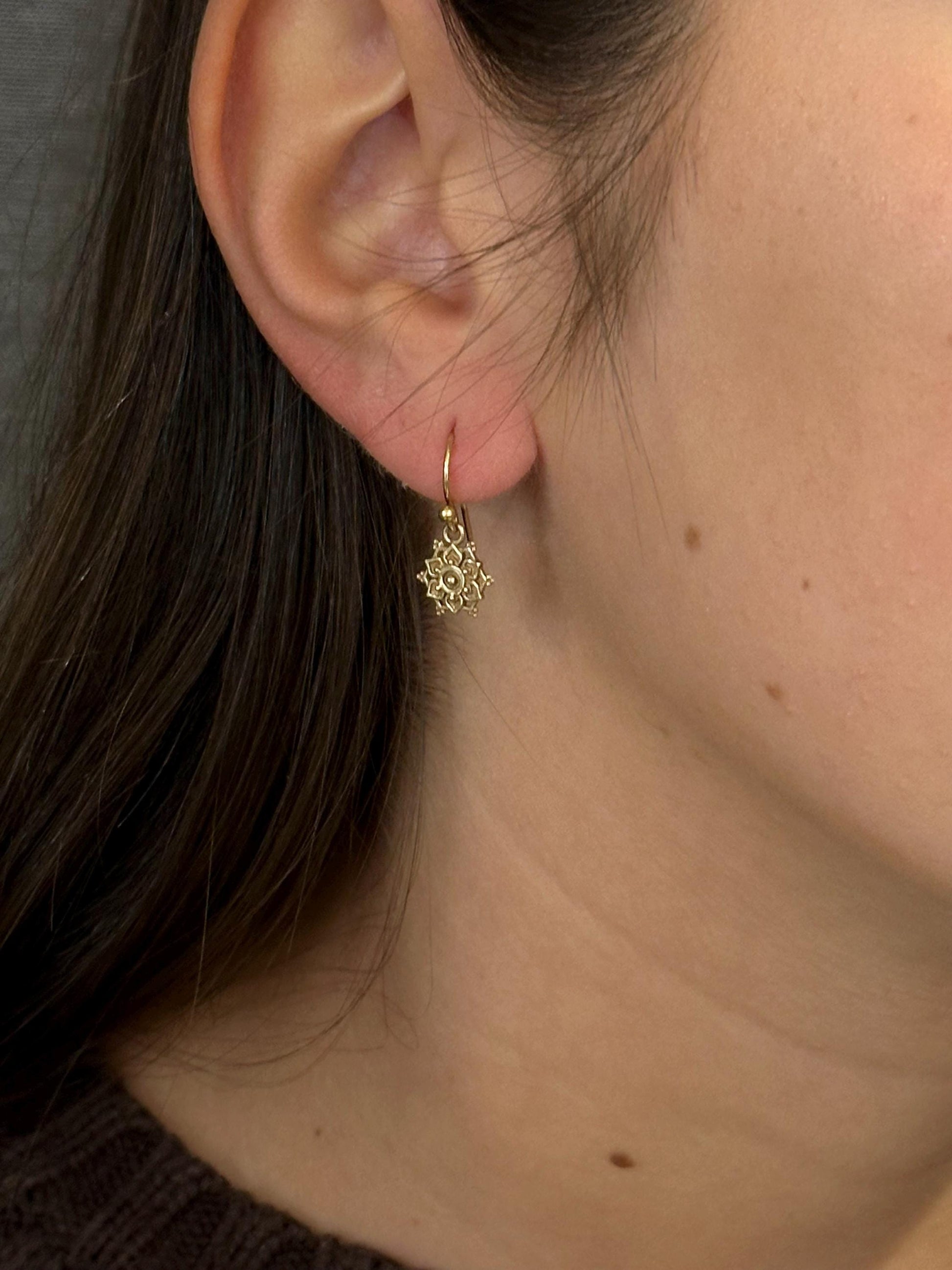 Gold Small Mandala Earrings | Bronze Geometric Earrings | Lotus Mandala Earrings | Gold Intricate Geo Earrings | Lotus Bronze Earrings
