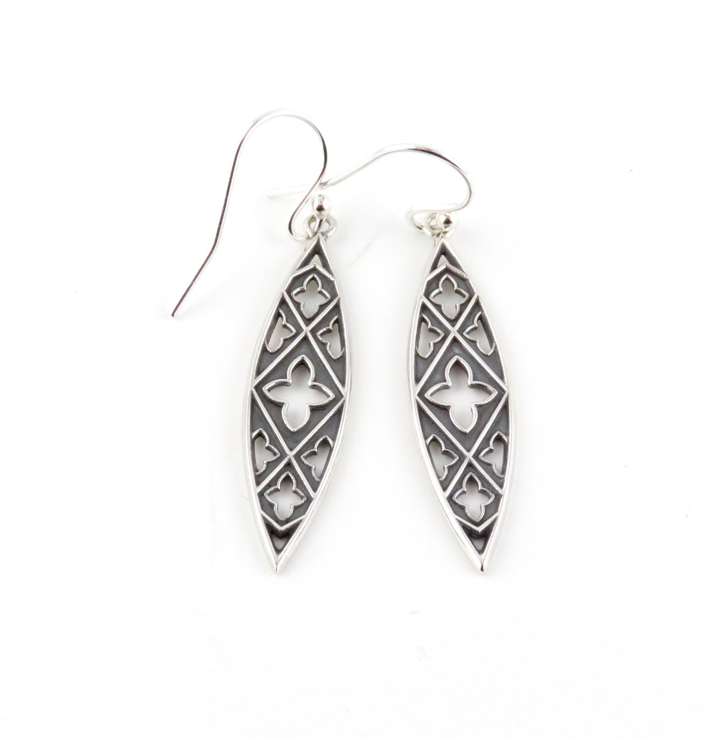 Sterling Gothic Earrings | Silver Marquis Earrings | Textured Silver Earrings | Sterling Open Cutout Earrings | Boho Silver Earrings