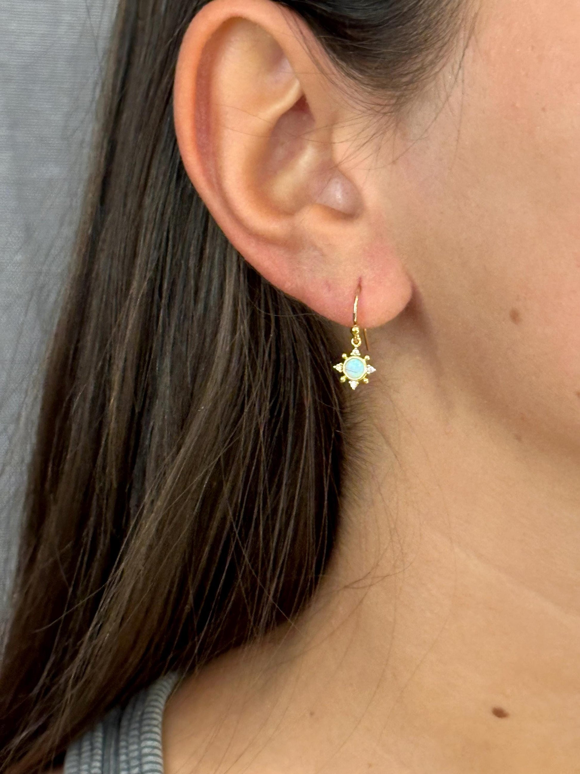 Small Opal Geo Star CZ Earrings
