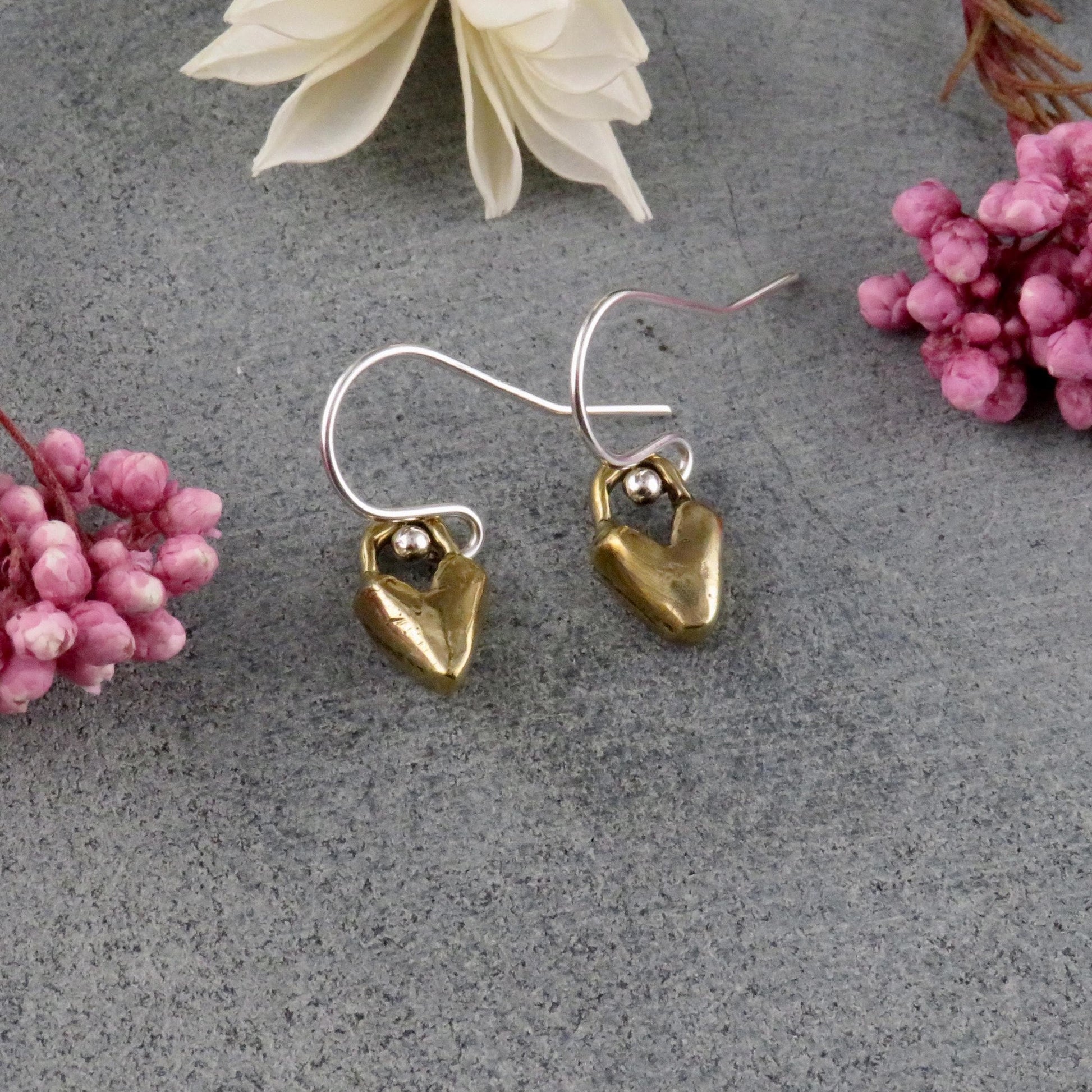 Gold Heart Earrings | Bronze Heart Earrings | Hammered Heart Earrings | Rustic Heart Earrings | Sweet Heart Earrings | Hammered Gold Hearts