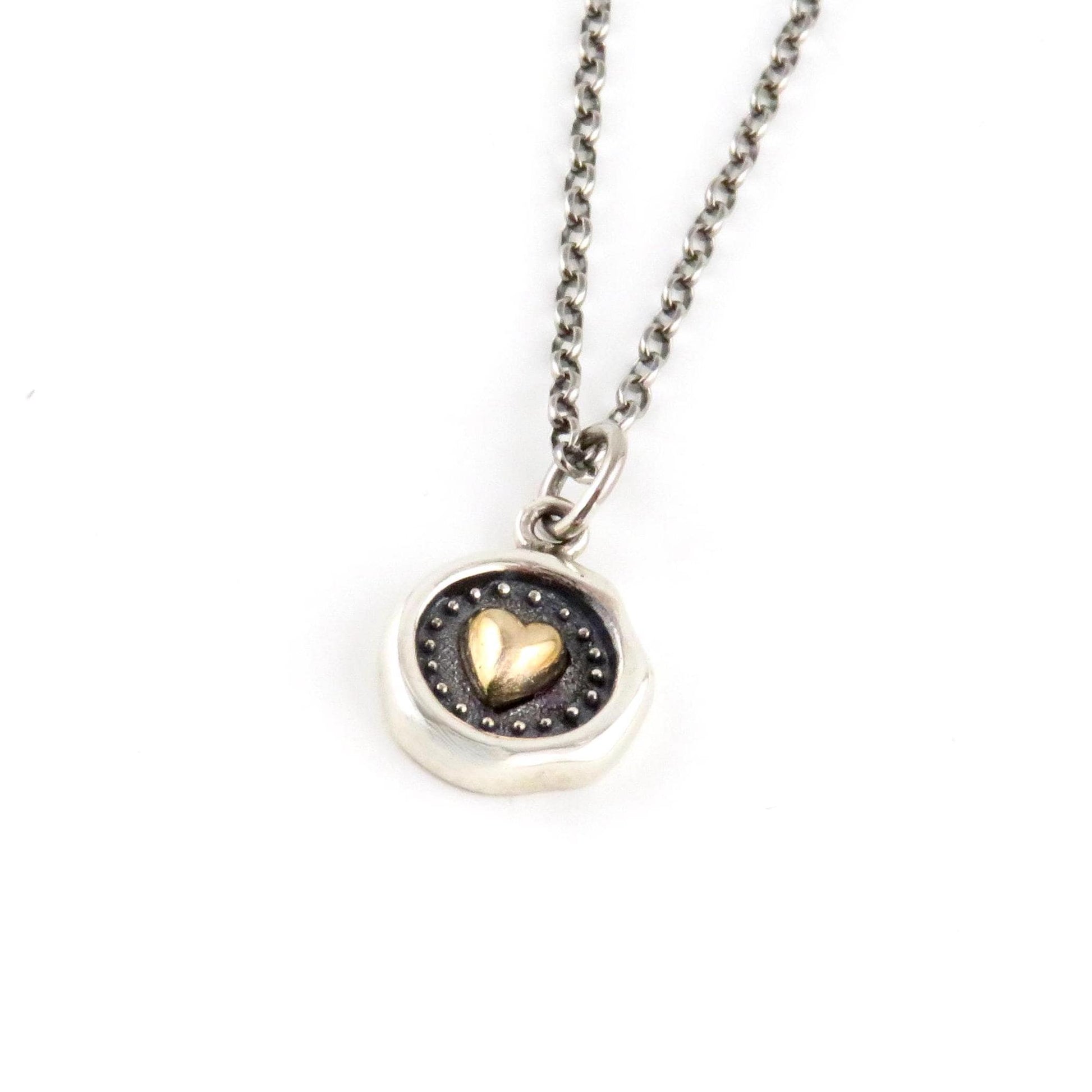 Mixed Metal Heart Necklace | Unique Heart Necklace | Silver Gold Heart | Sterling Heart Necklace | Framed Heart Pendant | Rustic Heart Charm