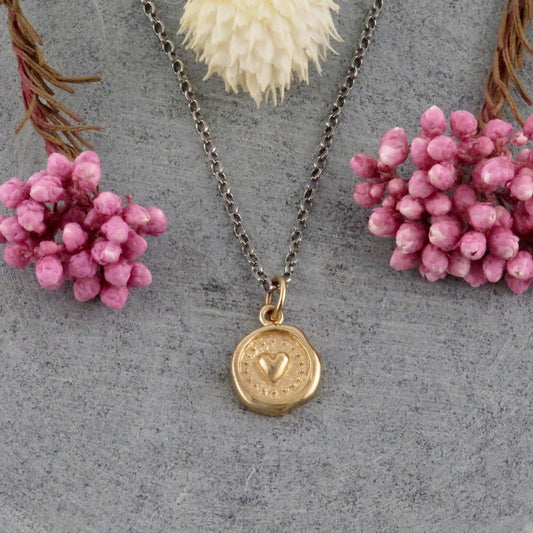 Mixed Metal Heart Necklace | Unique Heart Necklace | Gold Heart Necklace | Bronze Heart Necklace | Framed Heart Pendant | Rustic Heart Charm