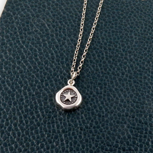 Sterling Star Necklace | Rustic Star Necklace | Sterling Star Pendant | Silver Wax Seal Star | Unique Star Necklace | Framed Star Coin