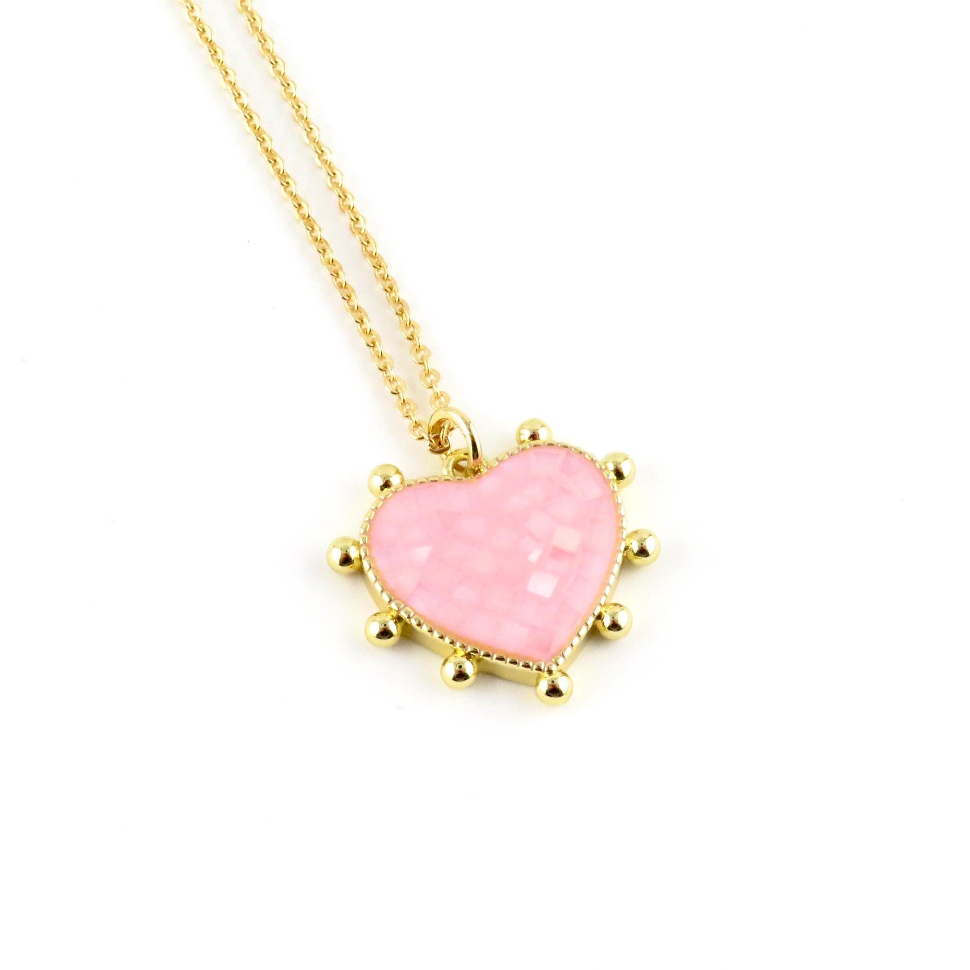 Pink Mosaic Pearl Heart Necklace