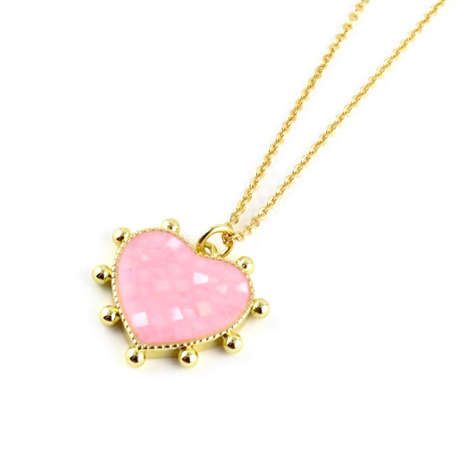 Pink Mosaic Pearl Heart Necklace