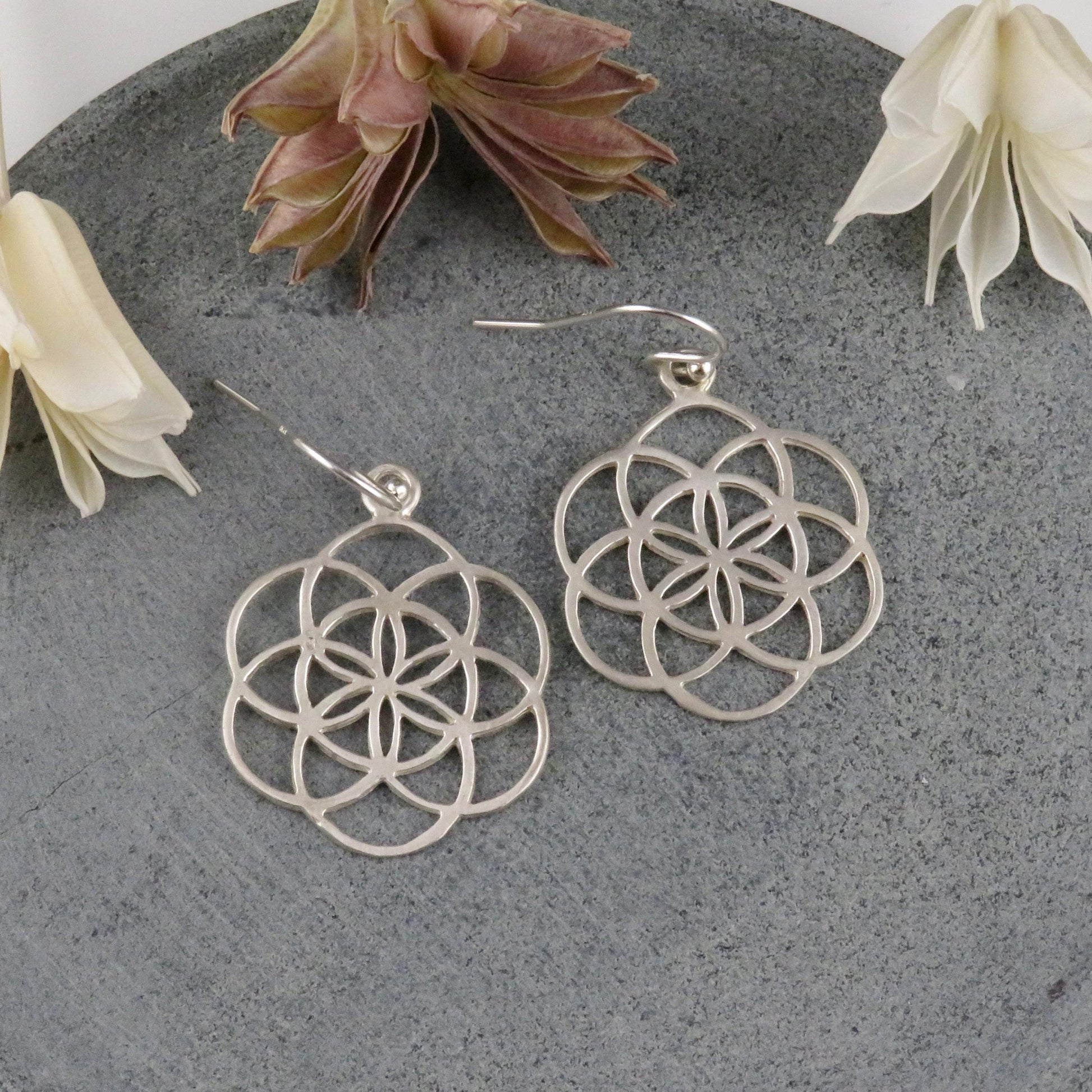 Silver Seed of Life Earrings | Sterling Geometric Earrings | Sterling Seed of Life Earrings | Silver Flower Earrings | Silver Geometric