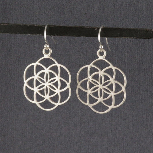 Silver Seed of Life Earrings | Sterling Geometric Earrings | Sterling Seed of Life Earrings | Silver Flower Earrings | Silver Geometric