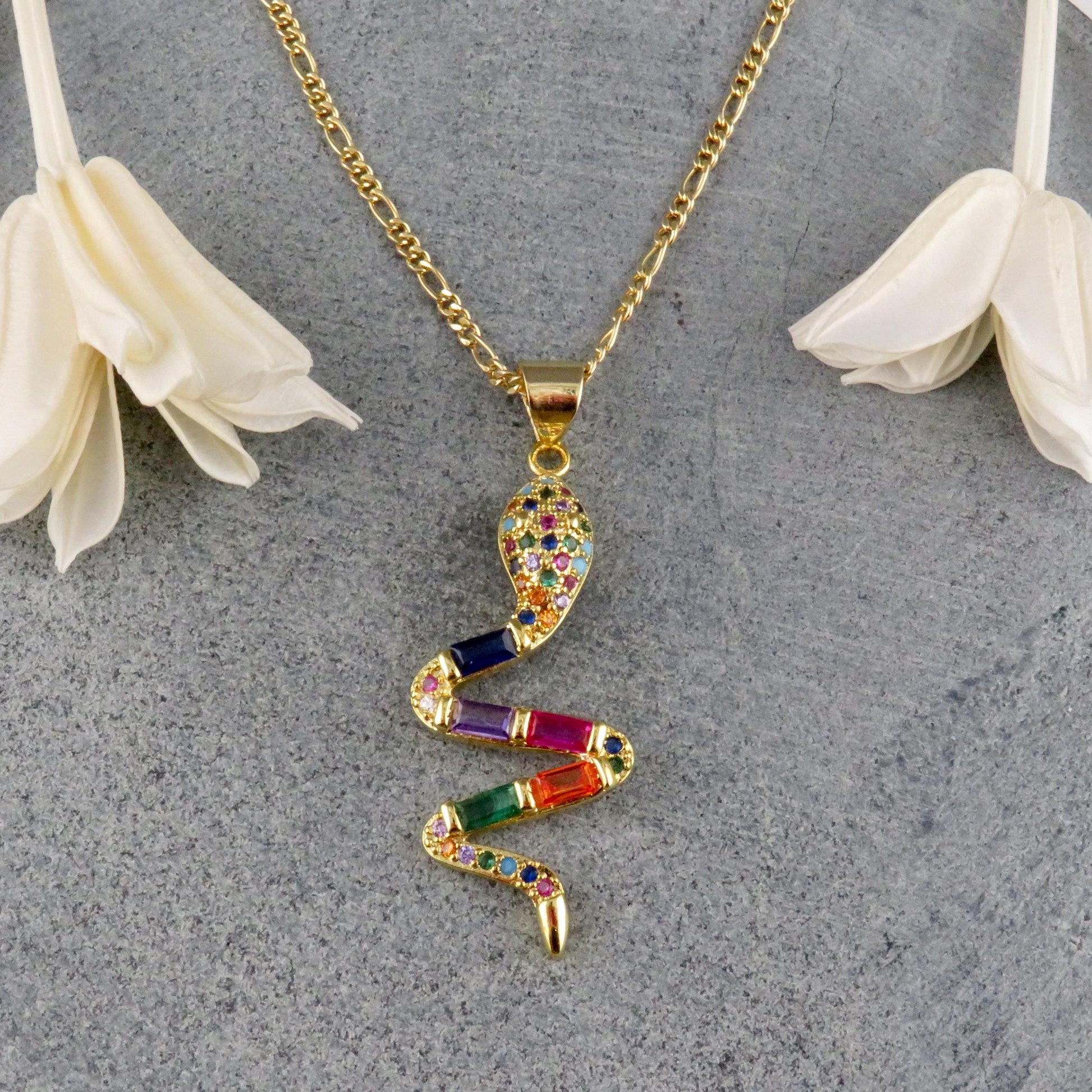 Gold Colorful CZ Slinky Snake Necklace