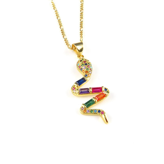 Gold Colorful CZ Slinky Snake Necklace