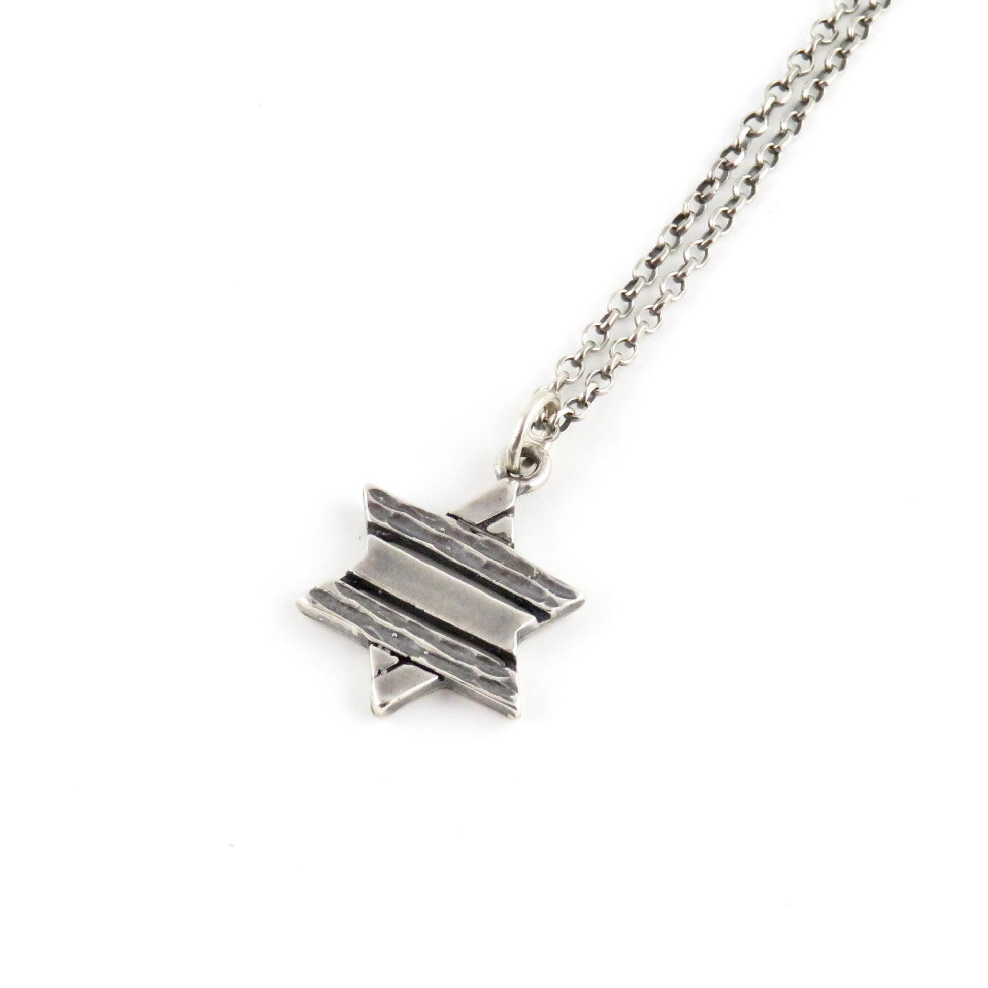 Silver Rustic Star of David Necklace