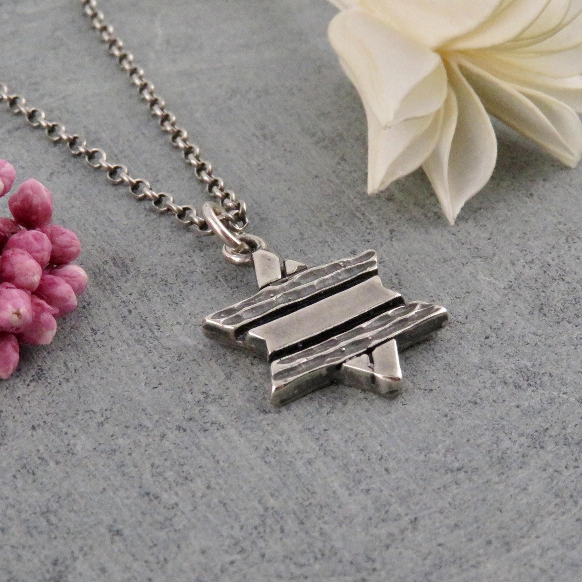 Silver Rustic Star of David Necklace