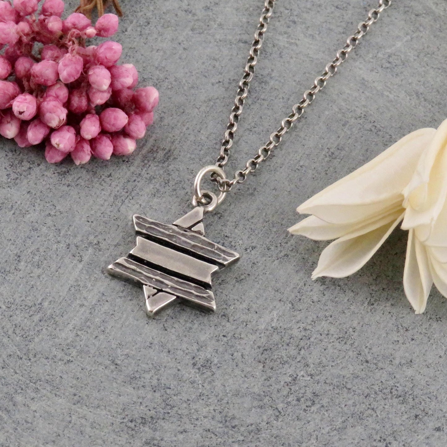 Silver Rustic Star of David Necklace