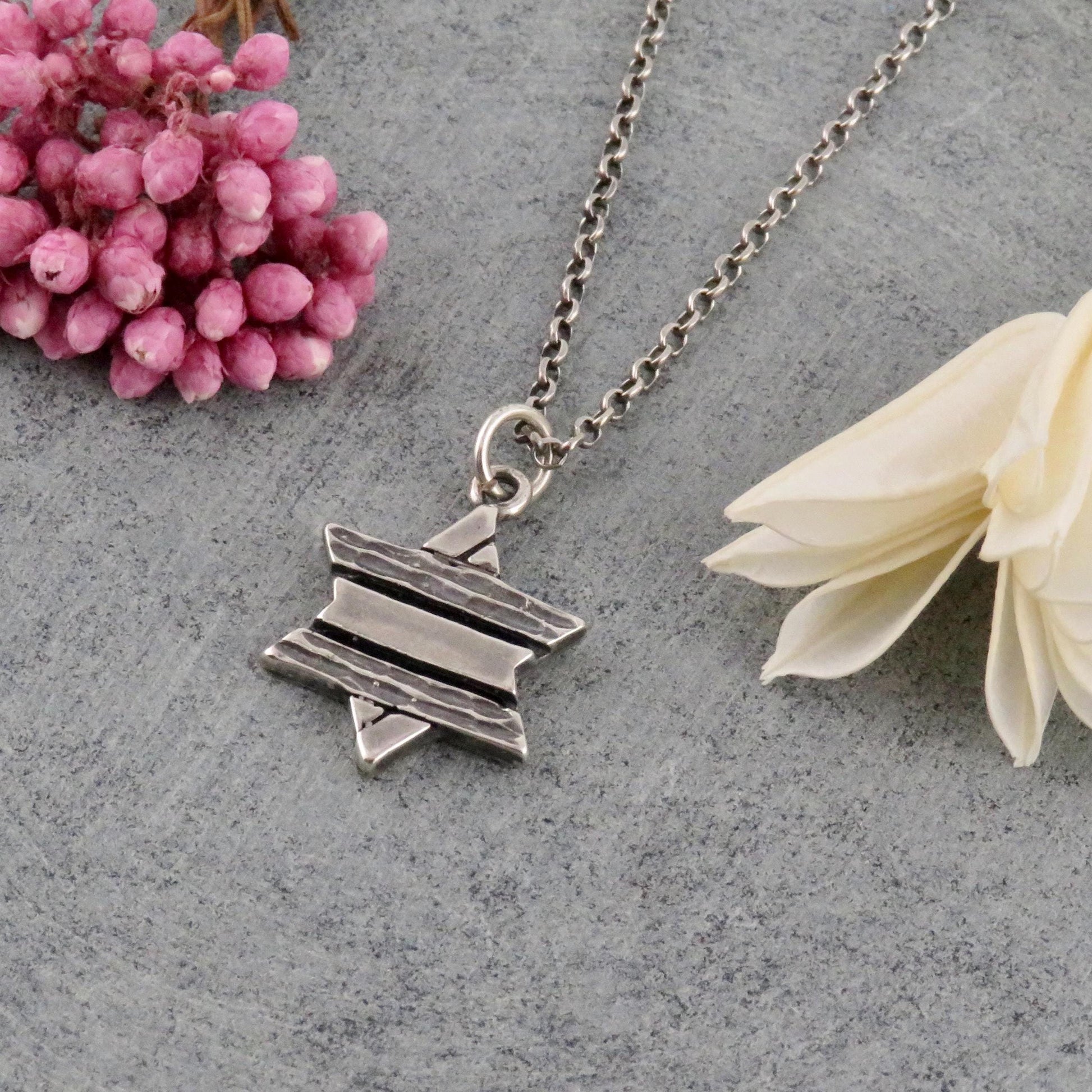 Silver Rustic Star of David Necklace